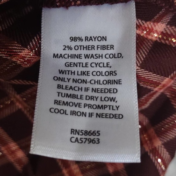 TREASURE & BOND Button Front Long Sleeve Top Brown York Plaid Medium - Picture 7 of 9